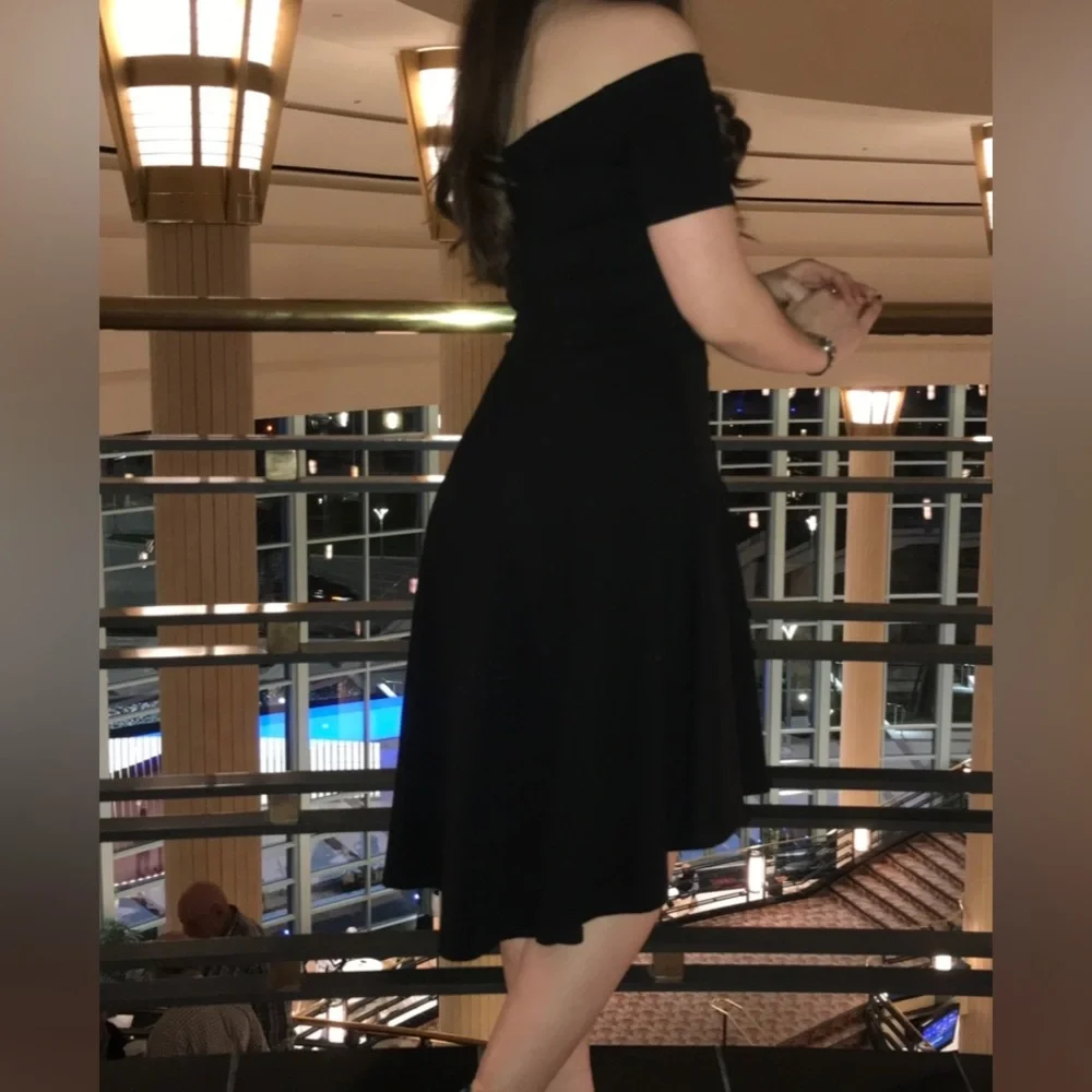 S - Off the Shoulder Black Dress - Picture 4 of 5